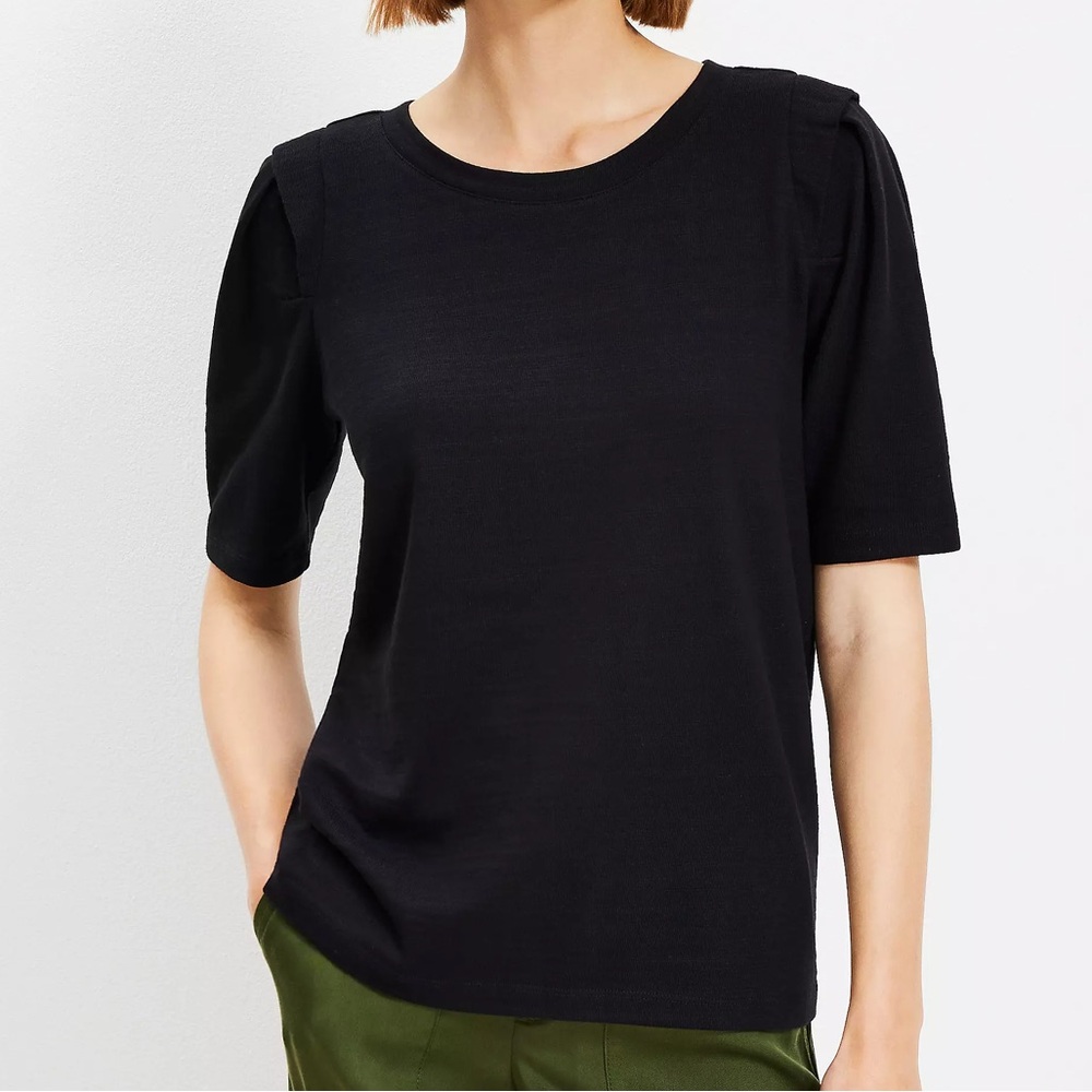 LOFT Pleated Sleeve Black T-shirt